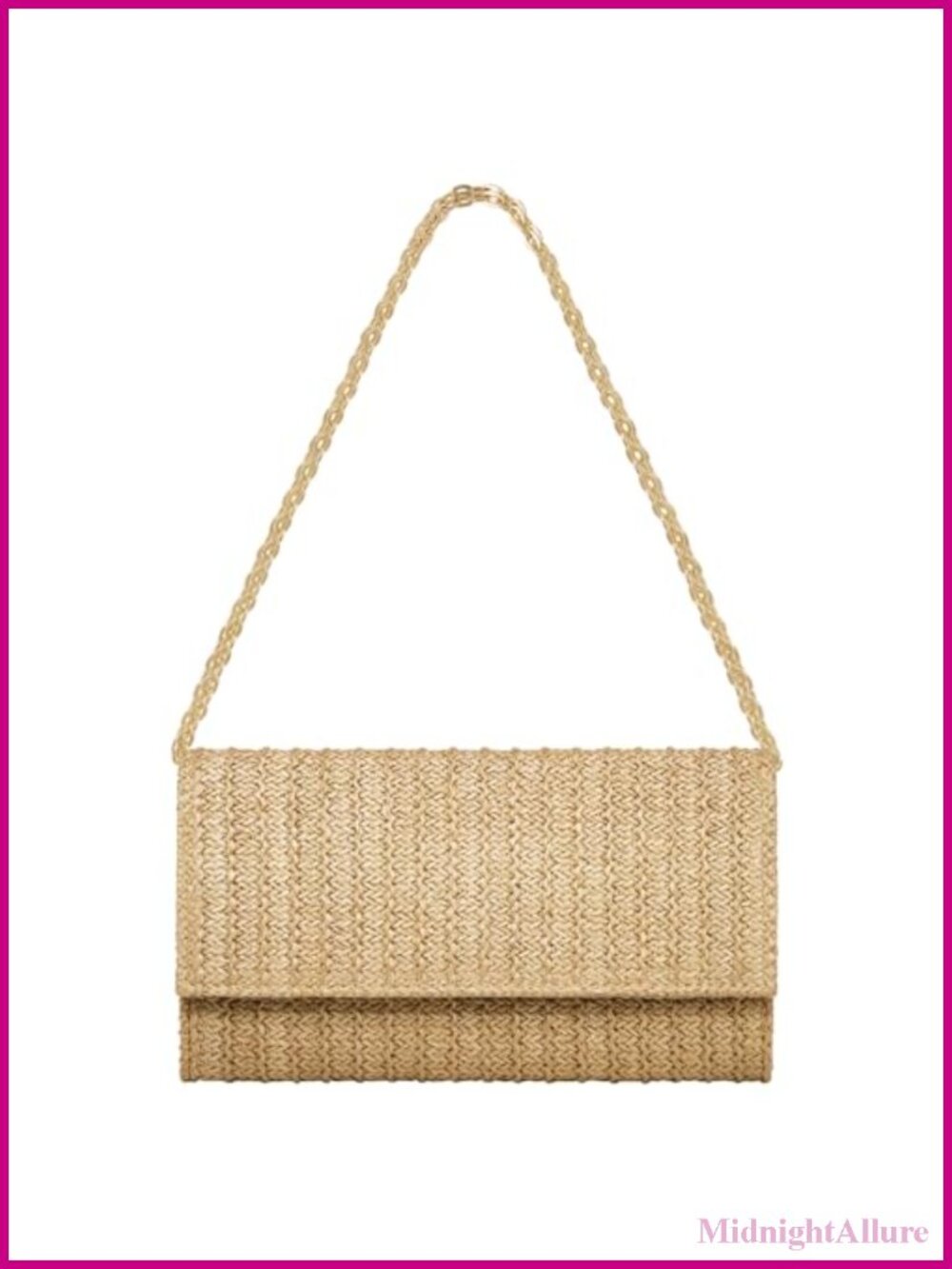 Straw Woven Envelope Clutch Chain Strap Summer Beach Evening Bag
